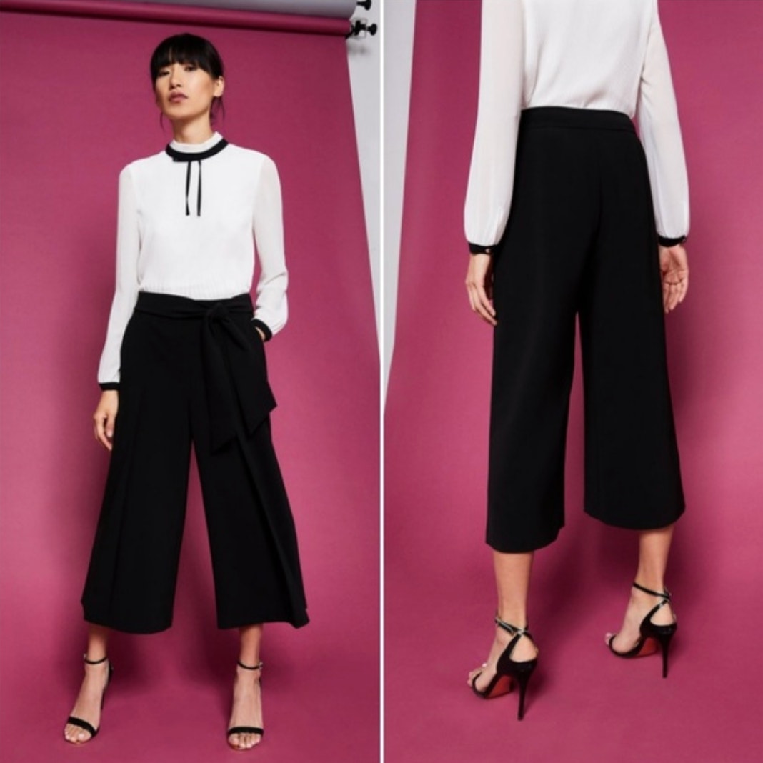 Ted Baker Leli Tie Waist Culottes Wide Leg Pants Black {3o10}